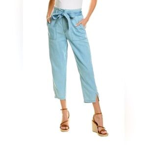 AG Jeans NWT Sz 25 High-Rise Barrel Silk-Blend Paperbag Pants in Chambray Blue
